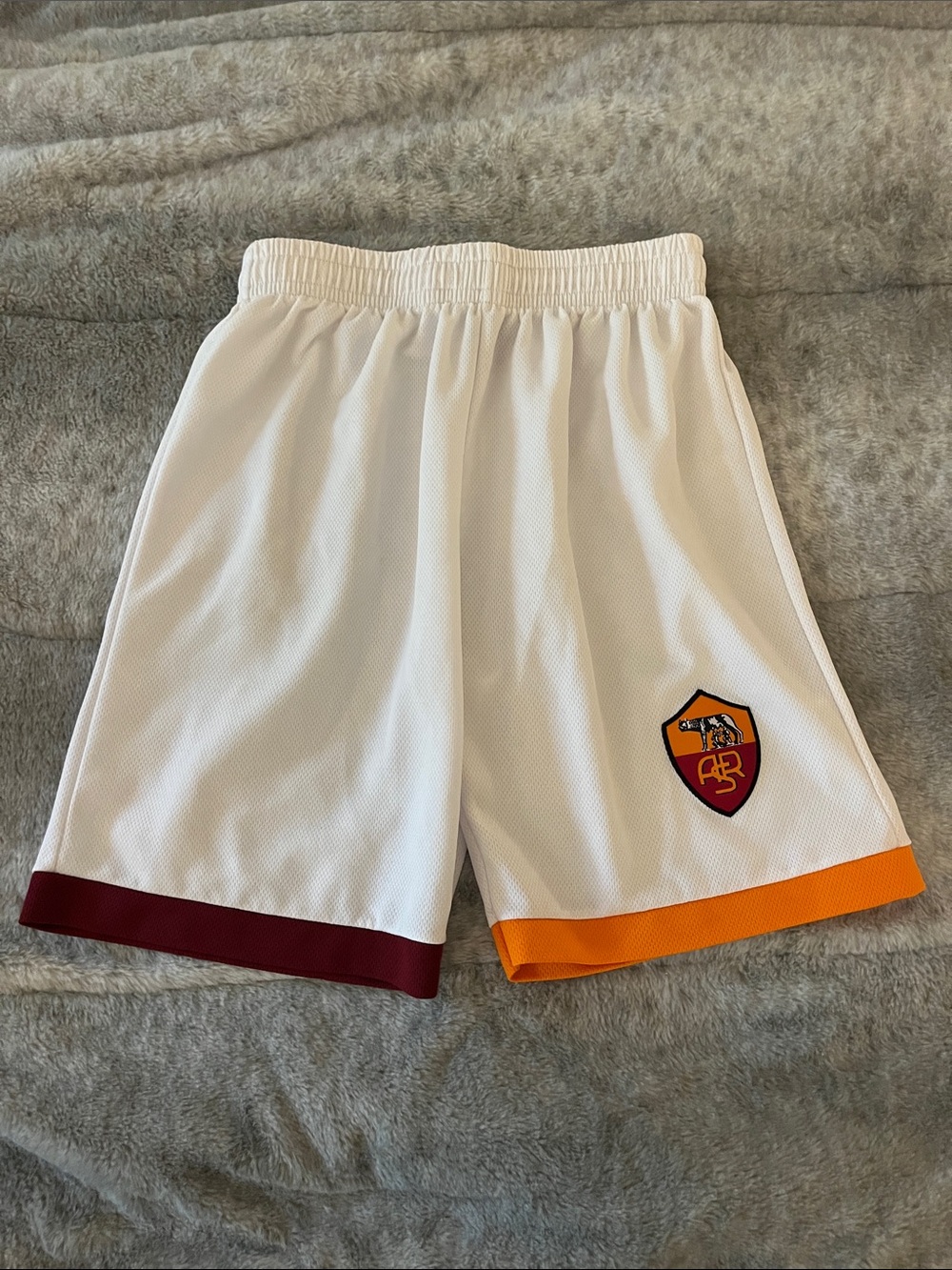 Roma White Athletic Shorts with Maroon and Orange Trim